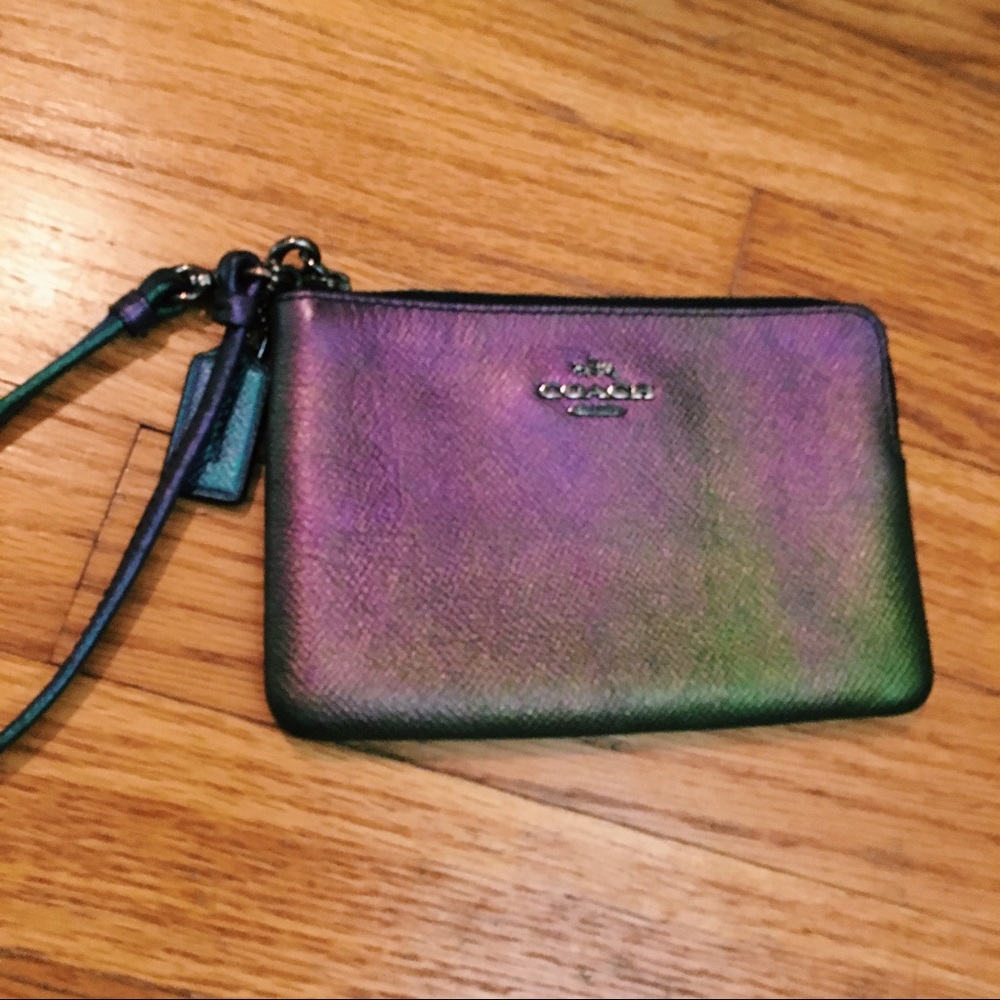 Coach Wristlet Iridescent Wallet Metallic Leather